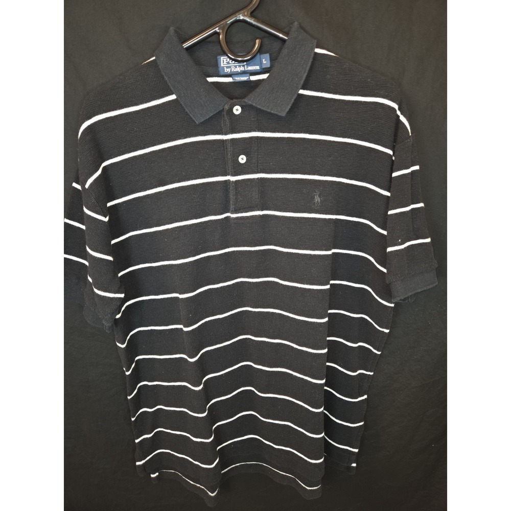 polo ralph lauren‎ 1/4 button black pony cotton knit pullover short sleeve large